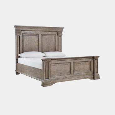 Rustic gray wood panel bed frame with classic design, modern bedroom furniture