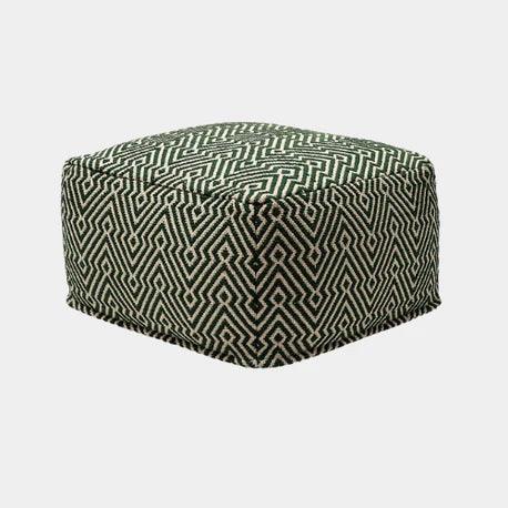 Green and white geometric patterned floor pouf for modern home decor