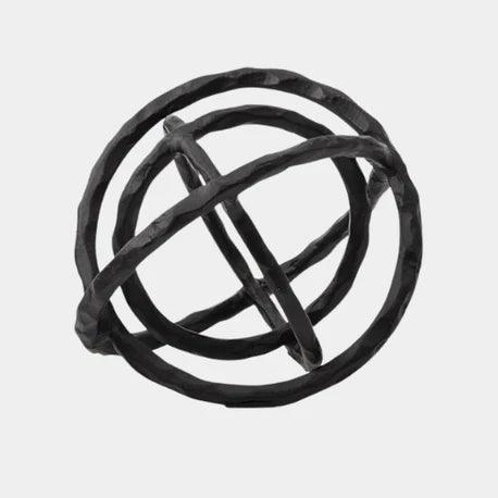 Black textured metal sphere sculpture for modern home decor