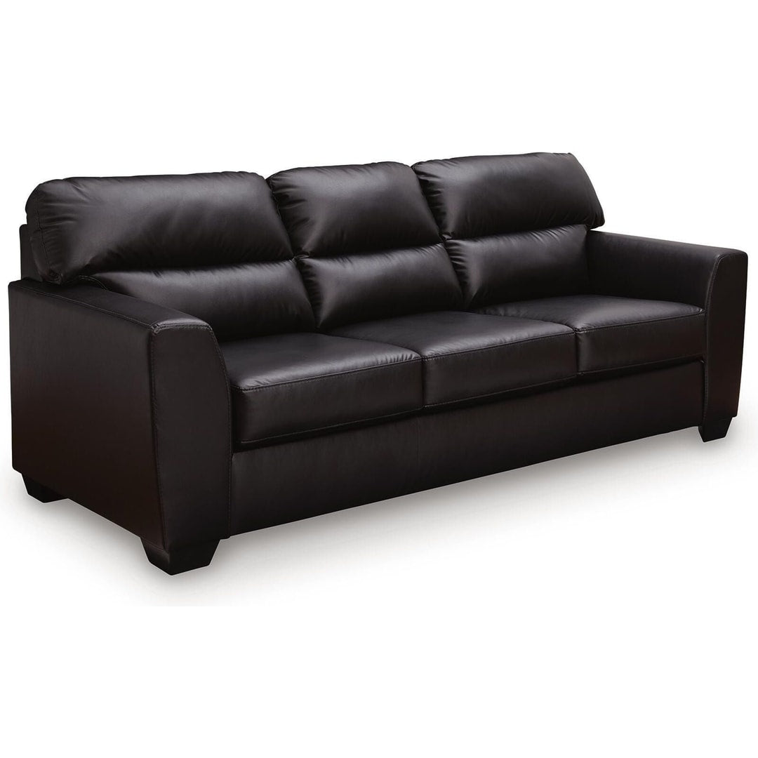 Gavello sofa in Midnight faux leather, three-quarter front view on a white background