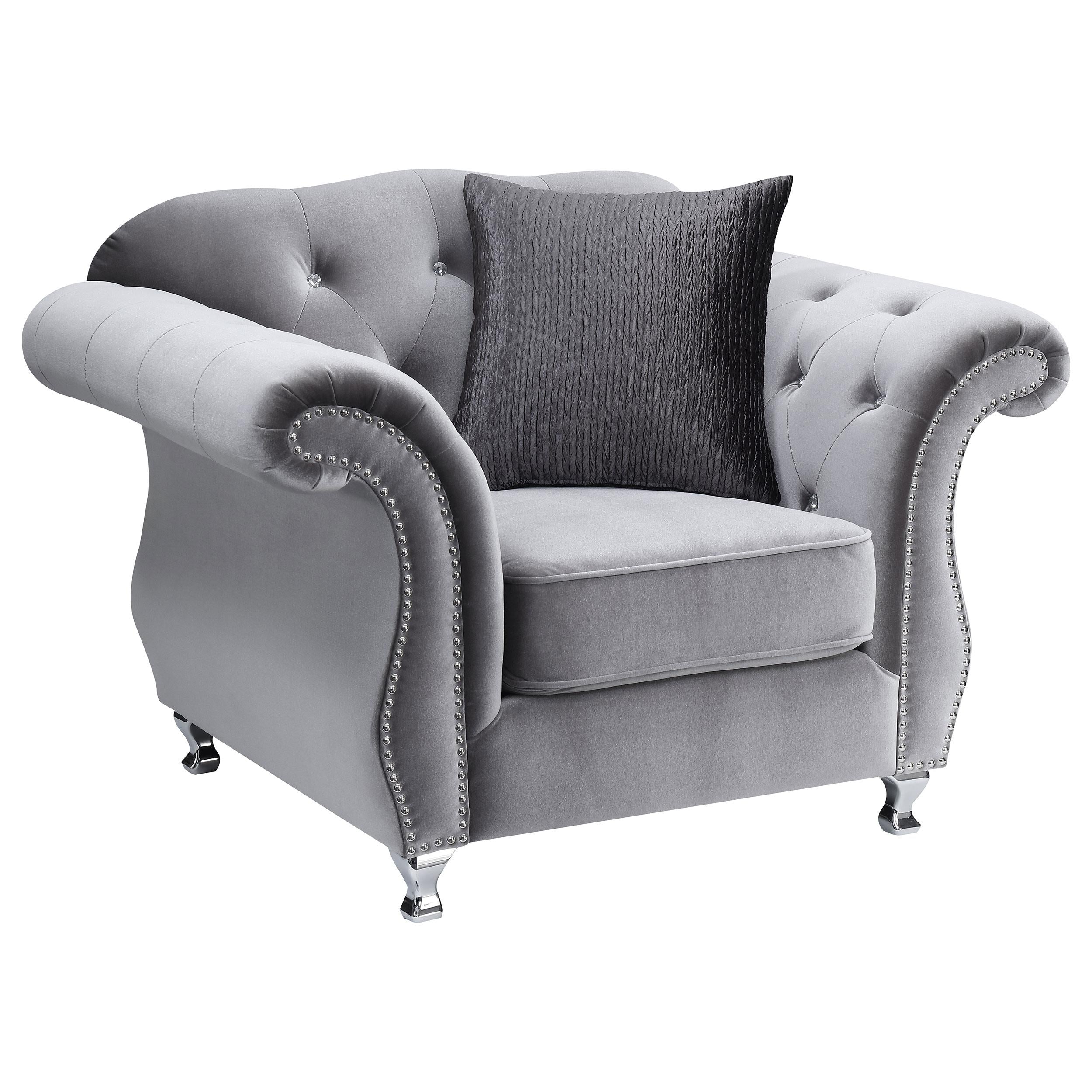 Frostine Upholstered Rolled Arm Tufted Accent Chair Silver - Dream Decor
