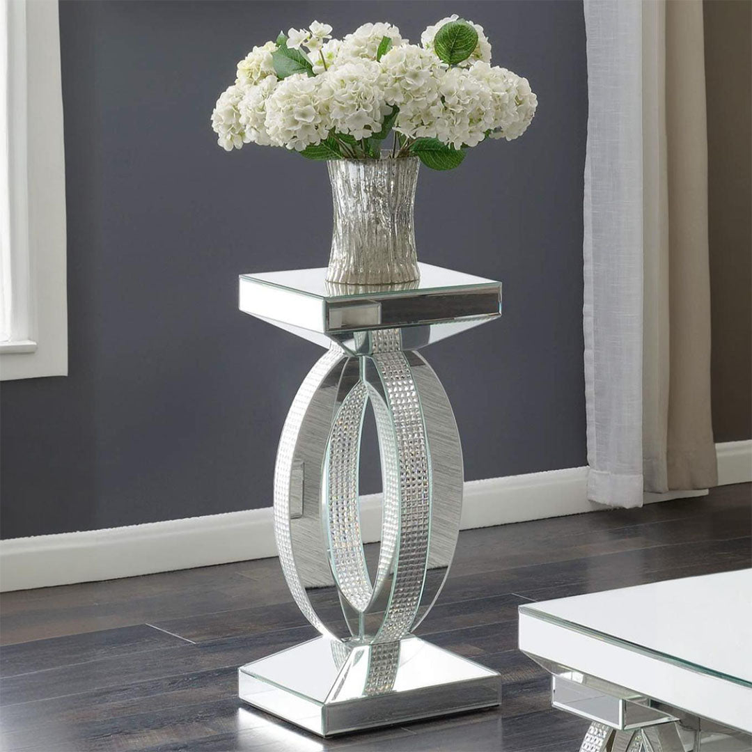 Amalia Square End Table with Lower Shelf Clear Mirror - Dream Decor