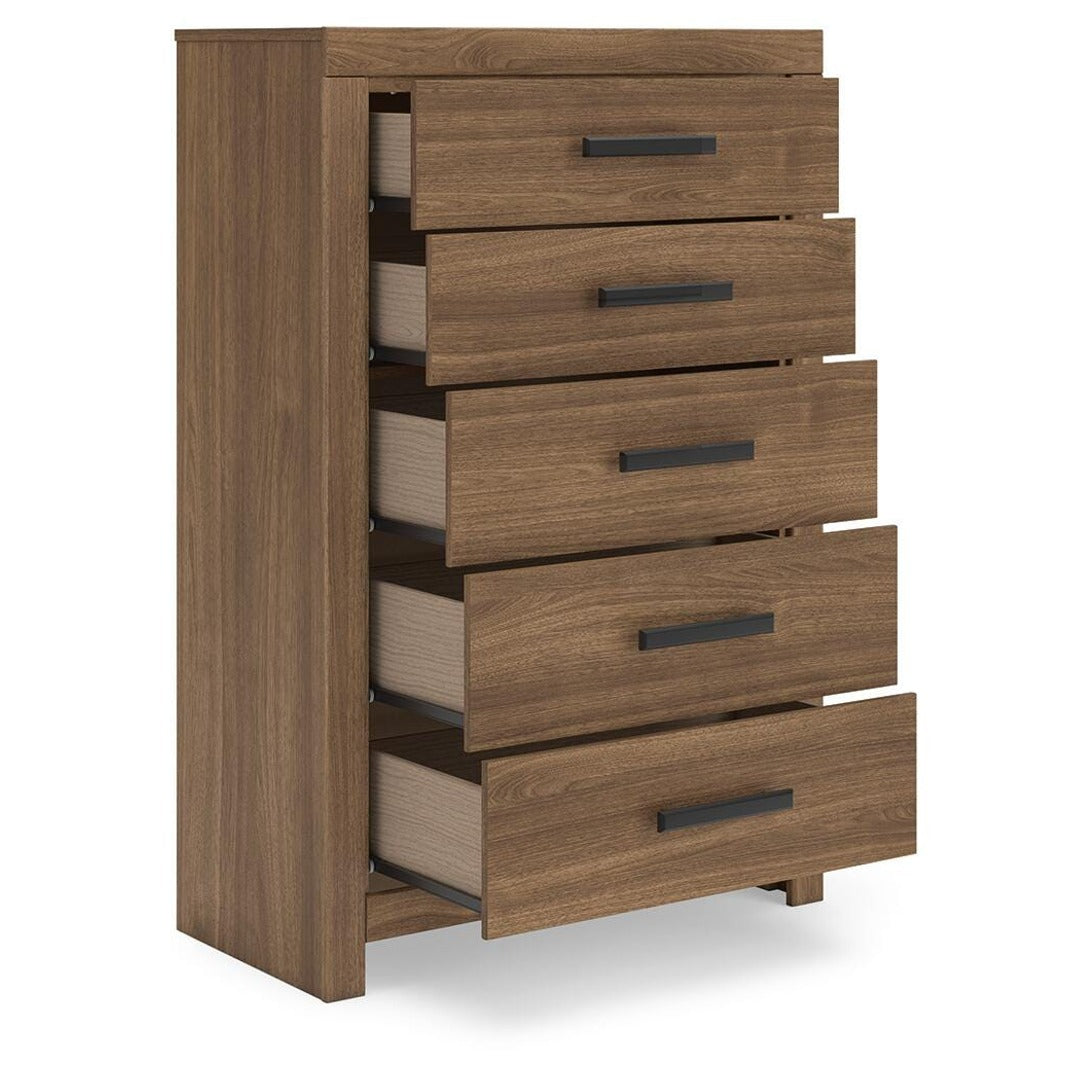 Broachmyn Five Drawer Chest with drawers open – showing interior storage depth and smooth-glide mechanism