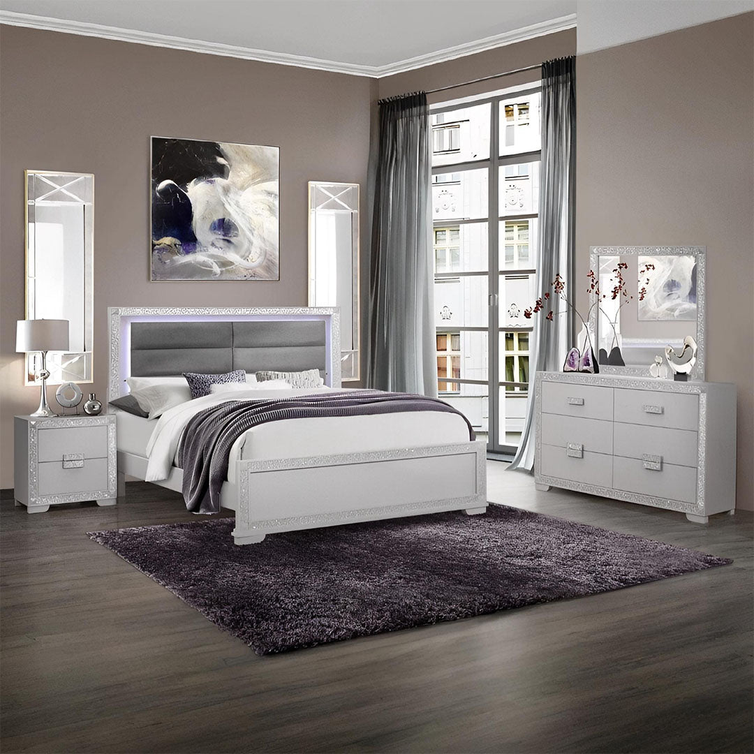 Chalice Silver Bedroom Set with Led - Dream Decor
