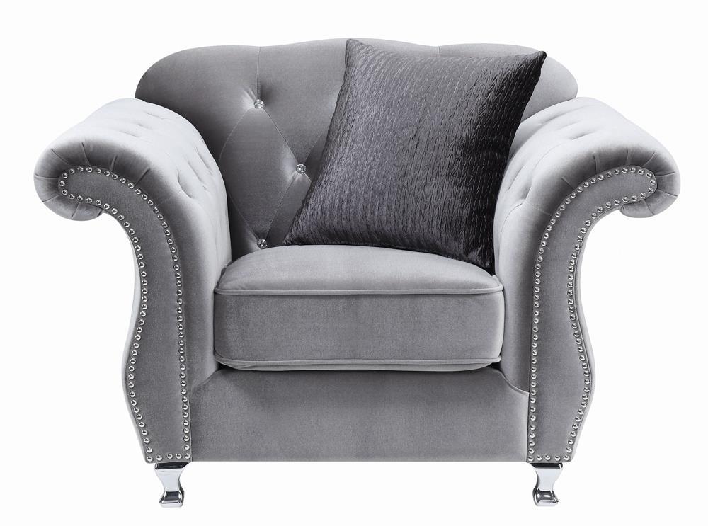 Frostine Upholstered Rolled Arm Tufted Accent Chair Silver - Dream Decor