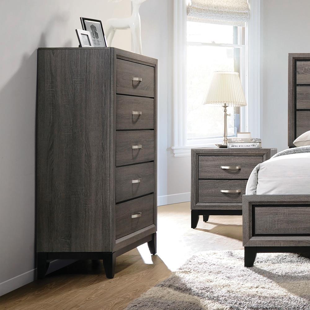 Watson 5-drawer Chest Grey Oak and Black - Dream Decor