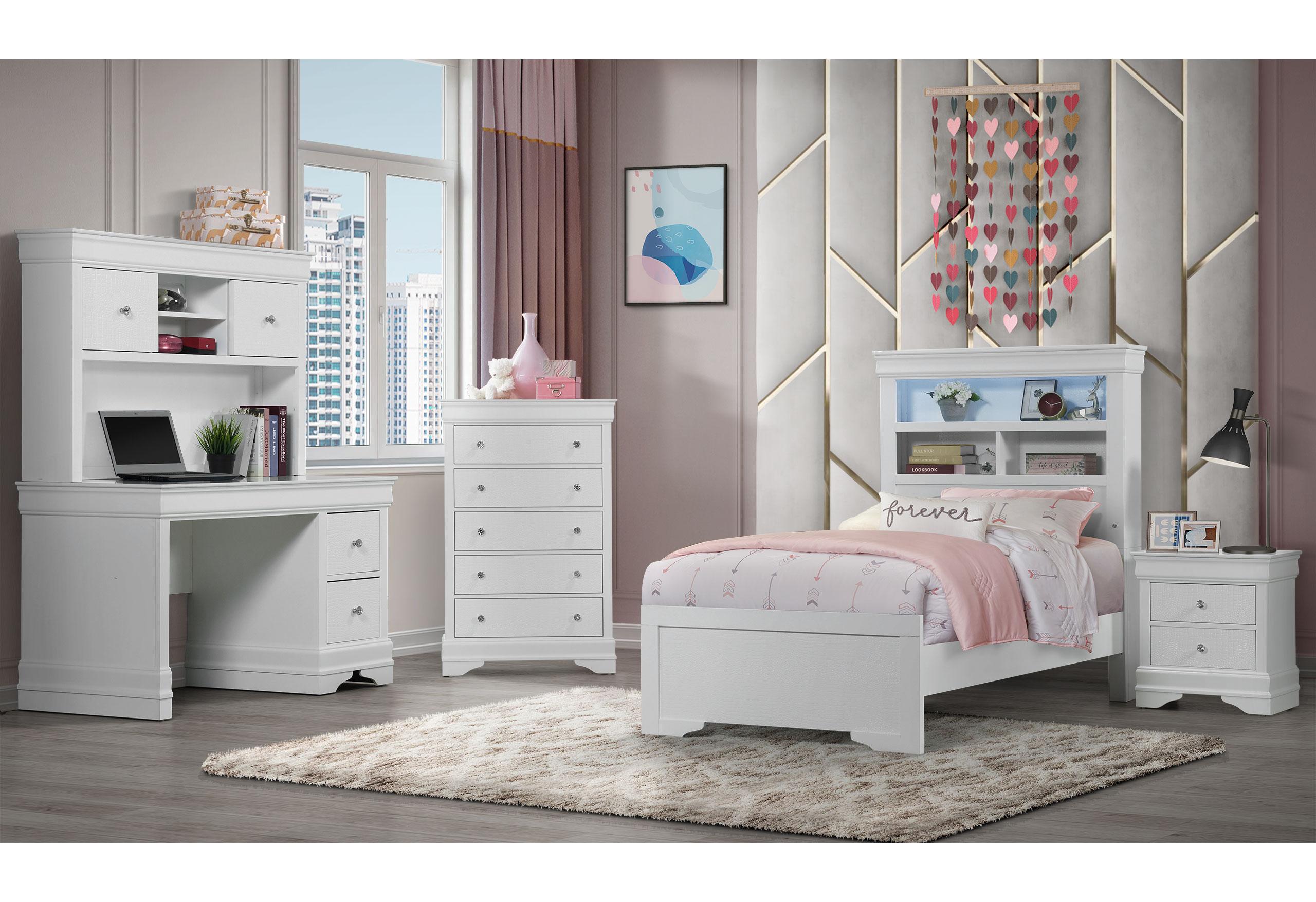 Pompei Metallic Bookcase Twin Baby Bed with LED - Dream Decor