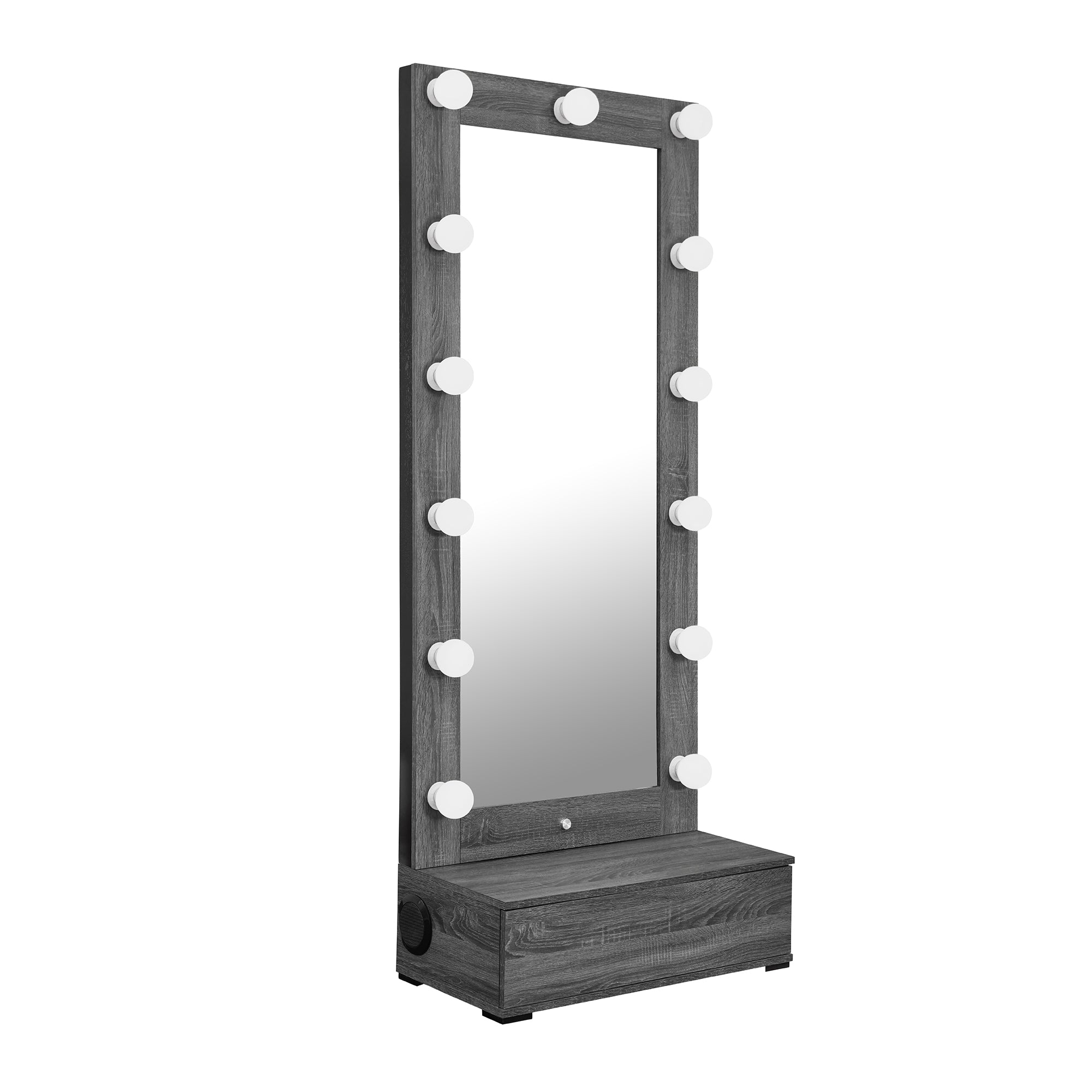 Lexi Grey Tall Mirror with Drawer and Speakers