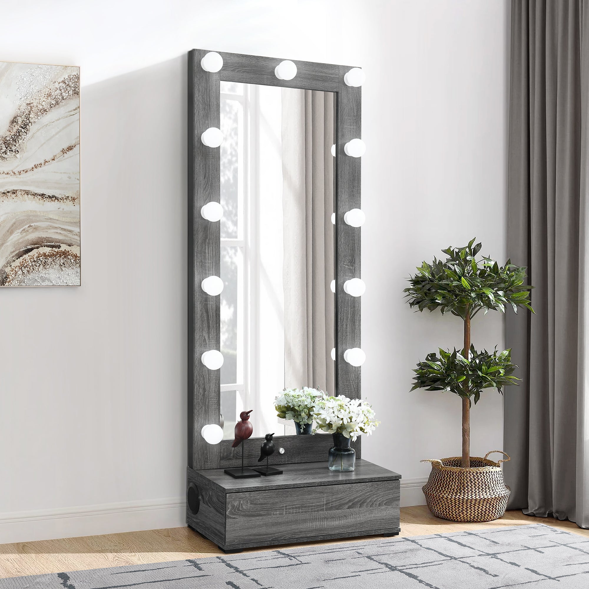 Lexi Tall Mirror with Drawer and Speakers