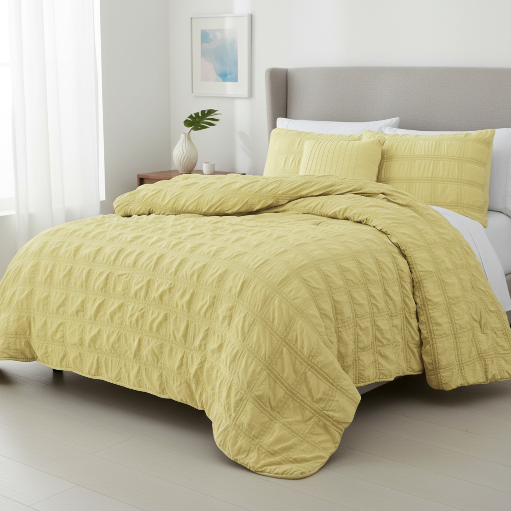 Juego de edredón de 4 piezas Eliza Seersucker, tamaño queen, amarillo