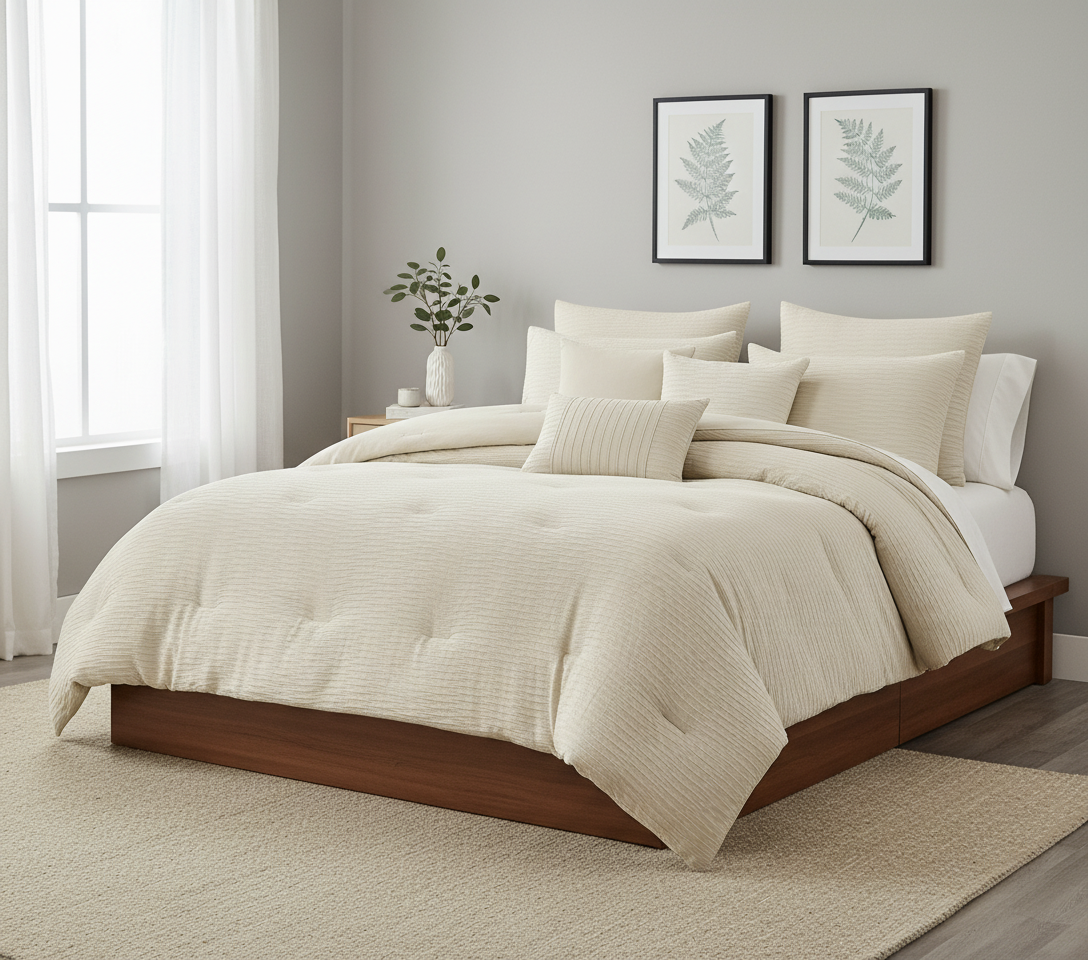 Edredón Bryce de 8 piezas con diseño de gofres y jacquard