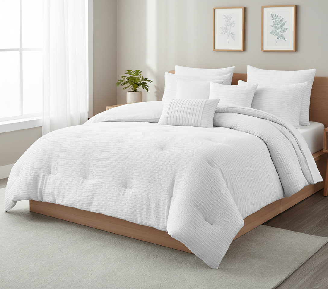 Edredón Bryce de 8 piezas con diseño de gofres y jacquard