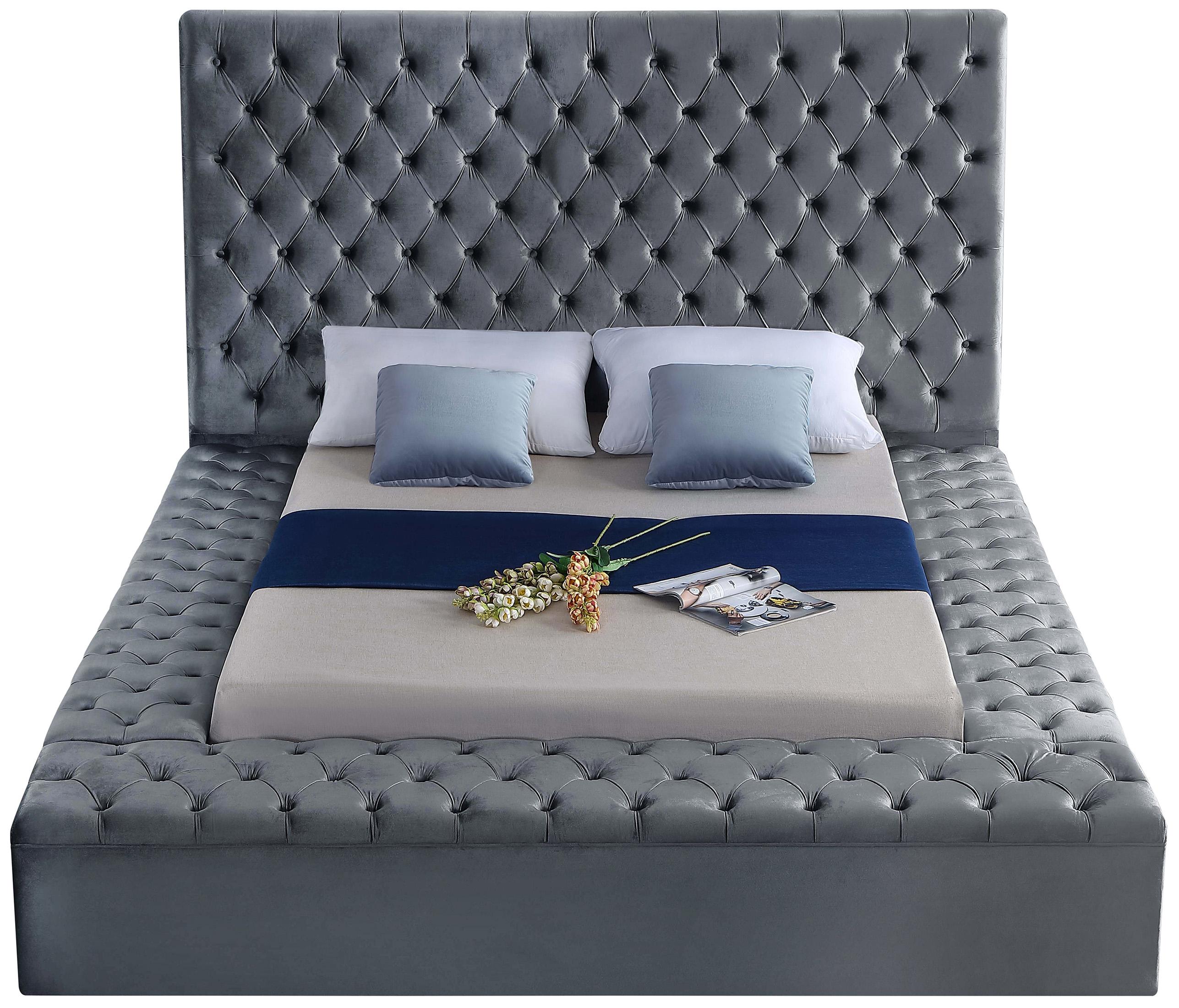 Bliss Grey Velvet Full Bed (3 Boxes) - Dream Decor