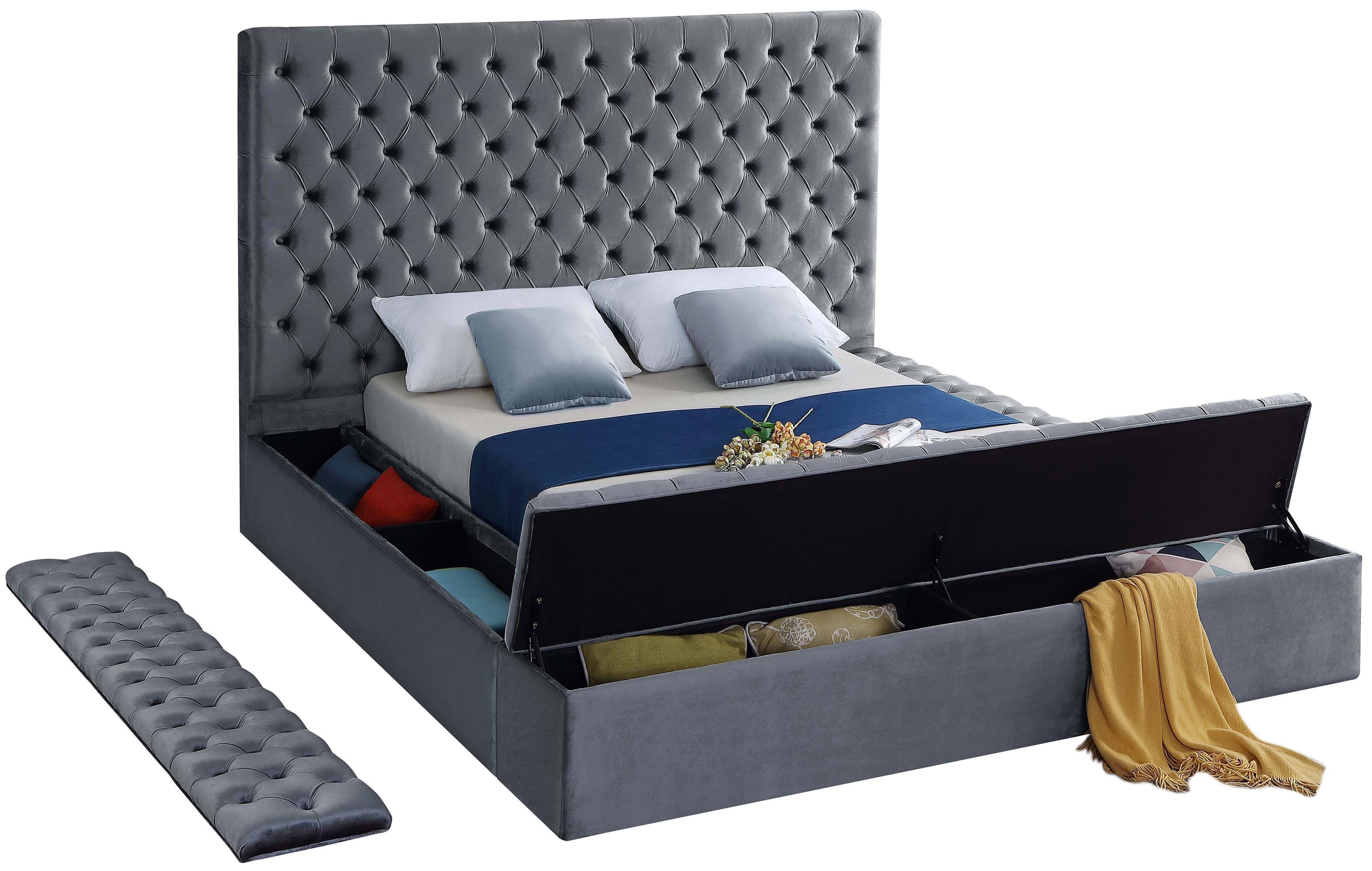 Bliss Grey Velvet Full Bed (3 Boxes) - Dream Decor