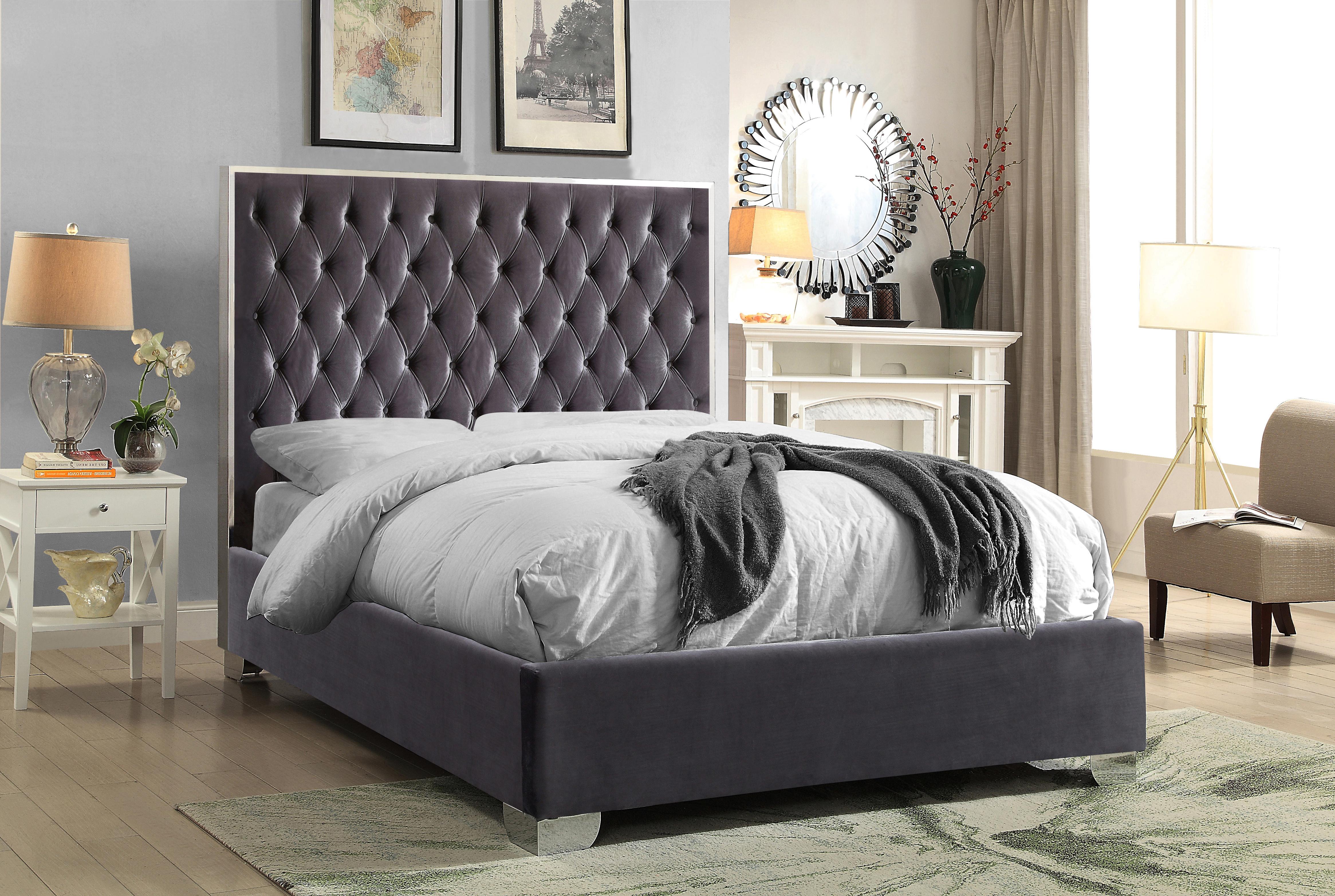 Lexi Grey Velvet Queen Bed - Dream Decor