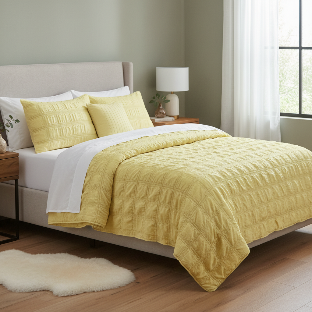 Juego de edredón de 4 piezas Eliza Seersucker, tamaño queen, amarillo