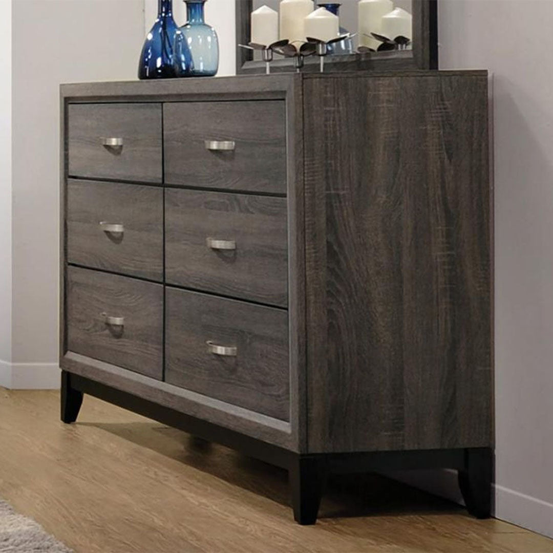 Watson 6-drawer Dresser Grey Oak and Black - Dream Decor