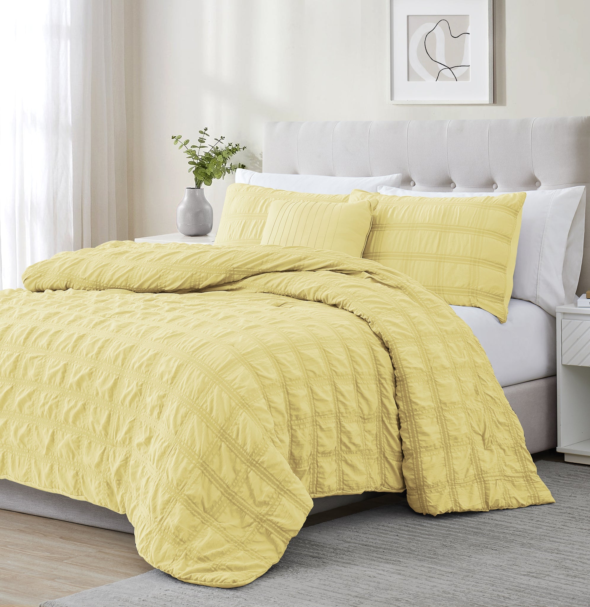 Eliza 4pc Seersucker Comforter Set Queen Yellow - Dream Decor