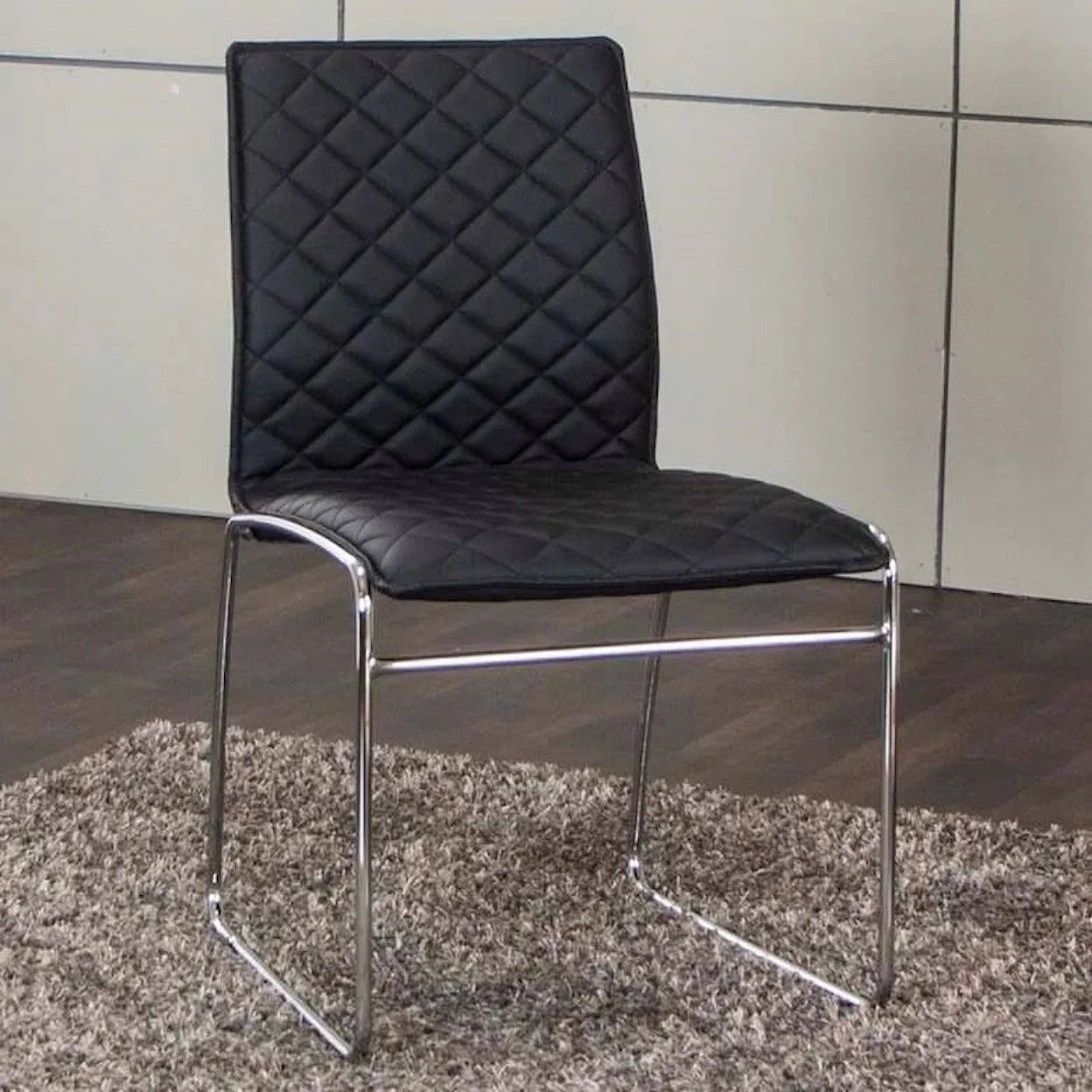 Black Polyurethane/Chrome Side Chair - Dream Decor