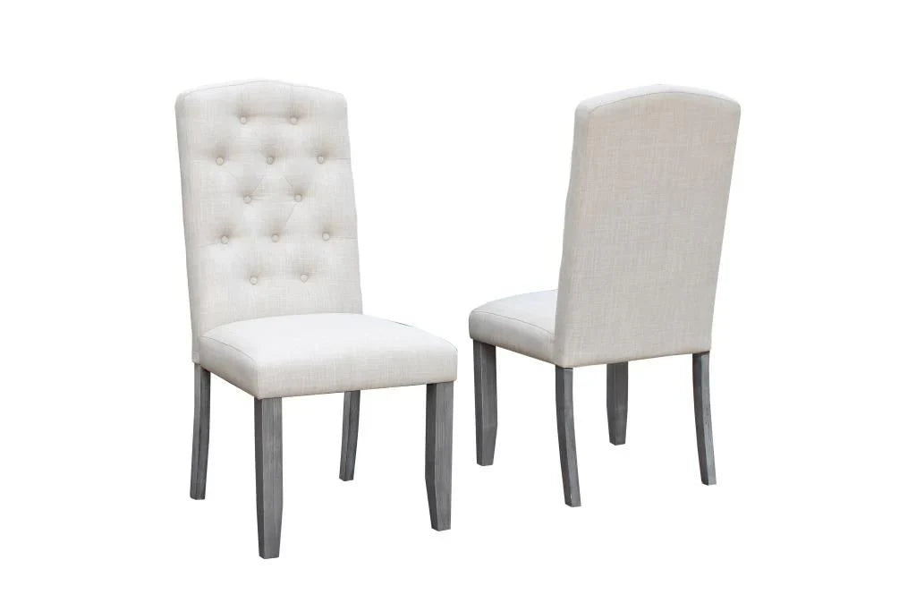 Cream tufted dining chairs with gray legs, modern home furniture