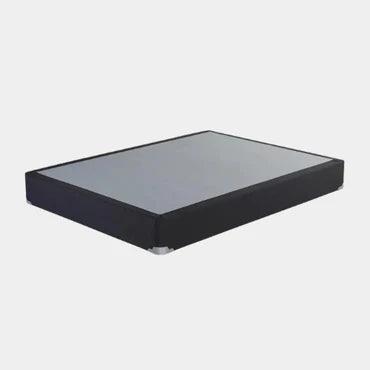 Black upholstered platform bed frame with sleek modern design for contemporary bedroom decor