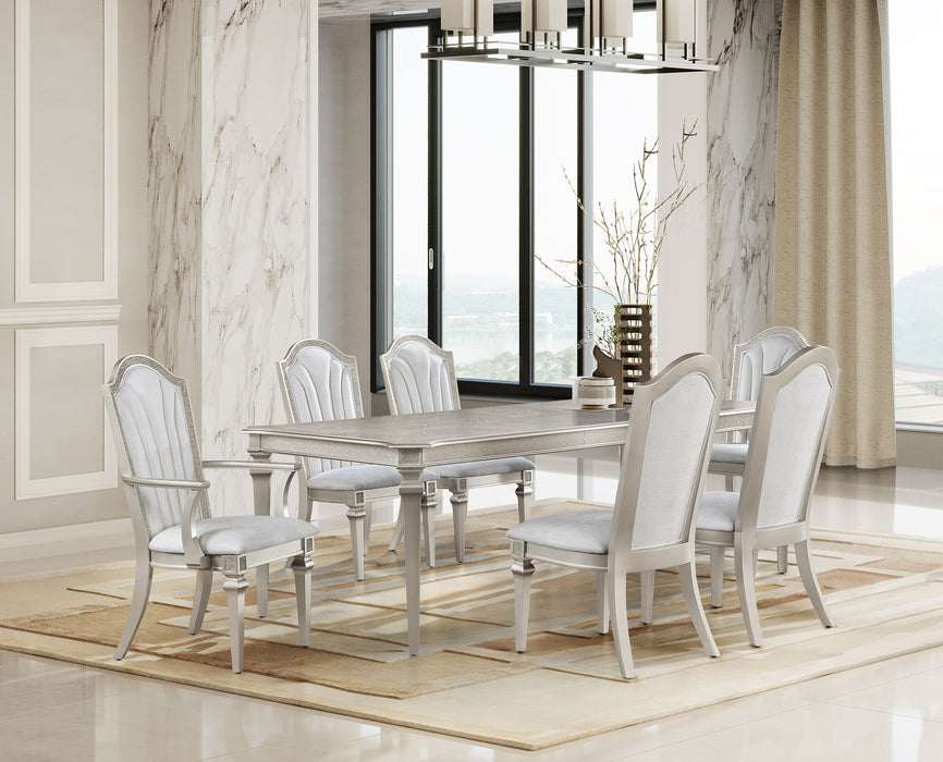 Evangeline Dining Table Set with Extension Leaf Ivory & Silver