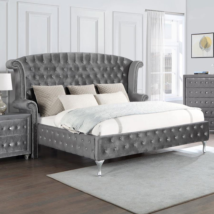 Deanna Upholstered Tufted Bed Gray