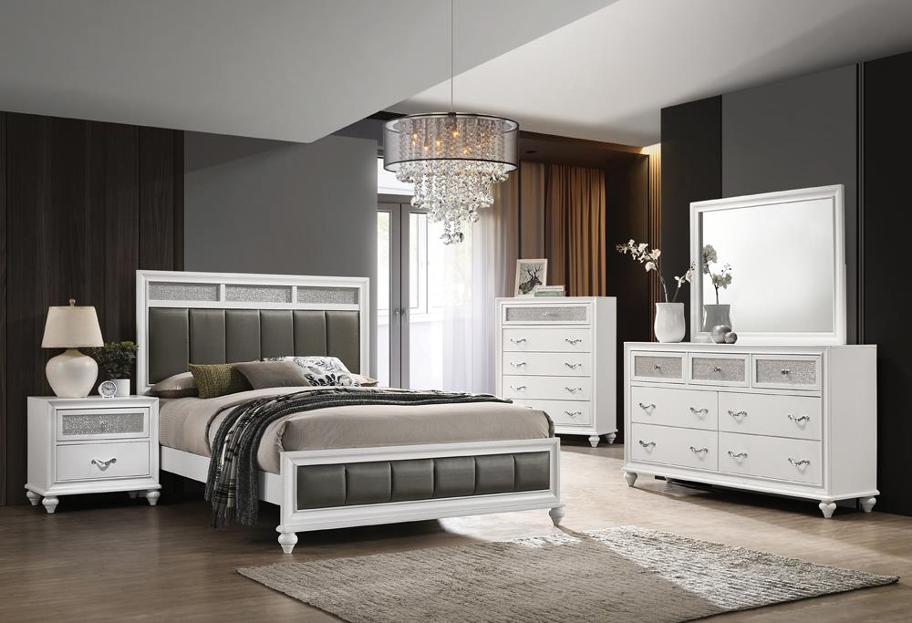 Barzini Upholstered  Panel Bedroom Set Upholstered White