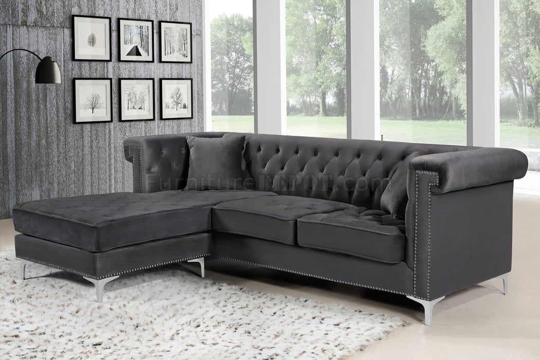 Damian Sectional Sofa 608 in Grey Velvet Fabric