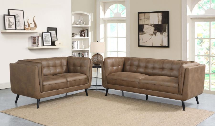 Thatcher Upholstered Button Tufted Living Room Set Brown