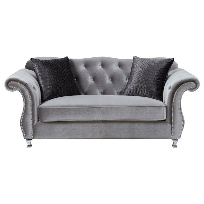 Frostine Upholstered Tufted Loveseat Silver