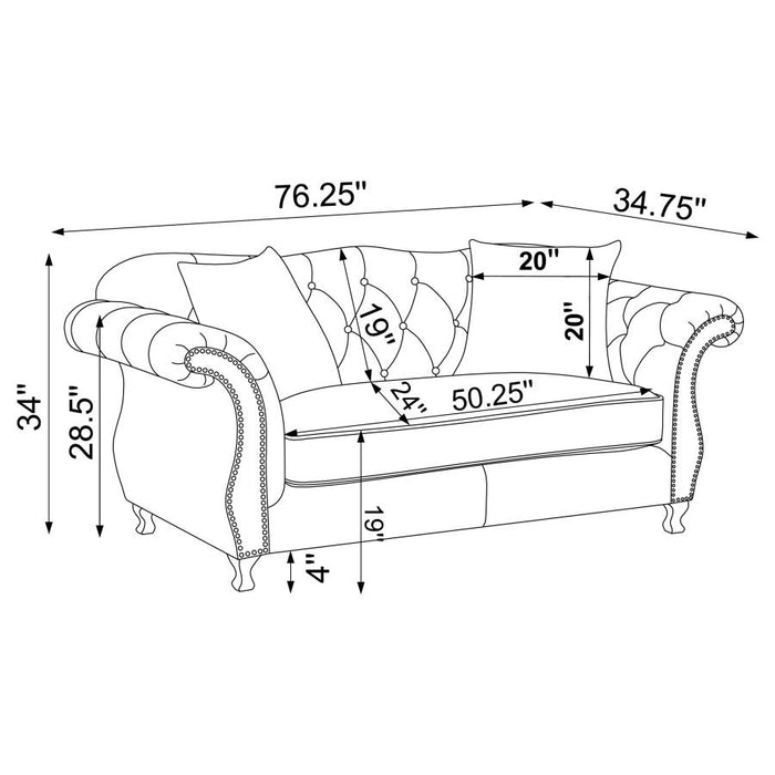 Frostine Upholstered Tufted Loveseat Silver