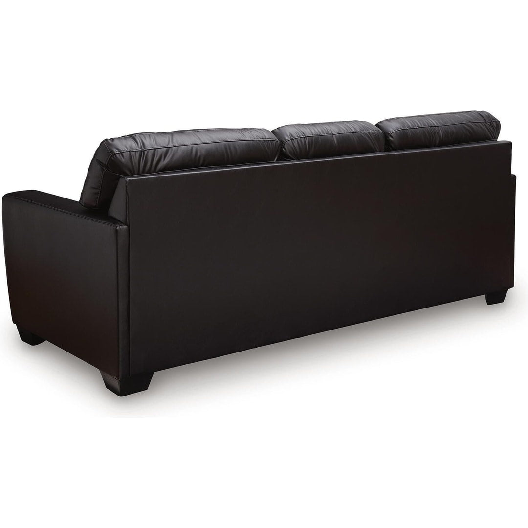 Rear three-quarter view of the gavello sofa, showing the finished back and low-profile legs