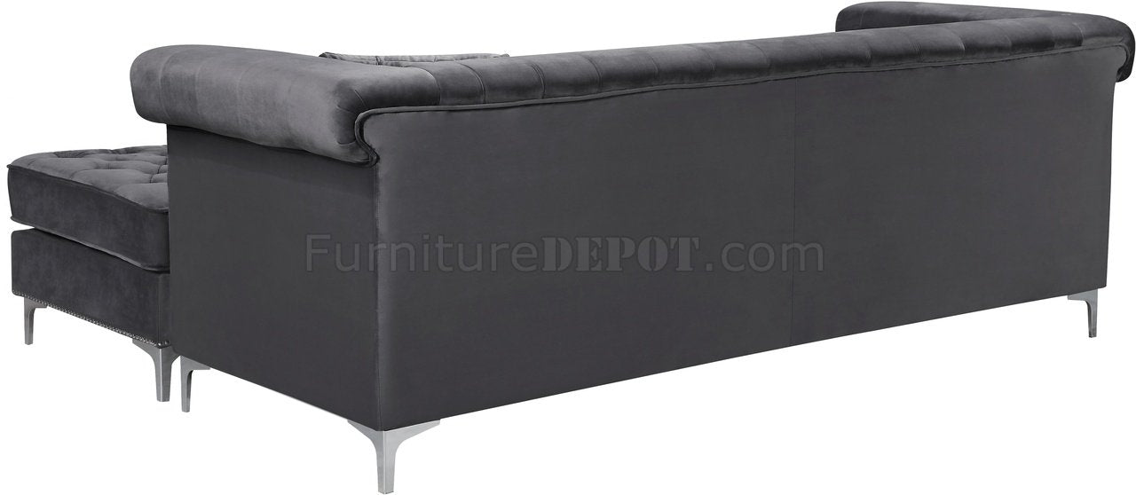 Damian Sectional Sofa 608 in Grey Velvet Fabric