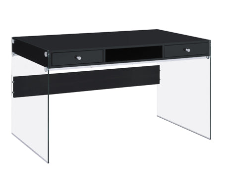 Dobrev 2-drawer Writing Desk Glossy Black and Clear