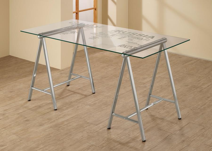 Patton 59-inch Glass Top Word Cloud Writing Desk Nickel