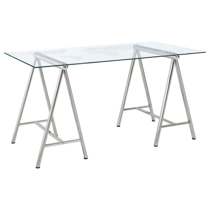 Patton 59-inch Glass Top Word Cloud Writing Desk Nickel