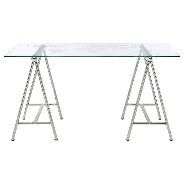 Patton 59-inch Glass Top Word Cloud Writing Desk Nickel