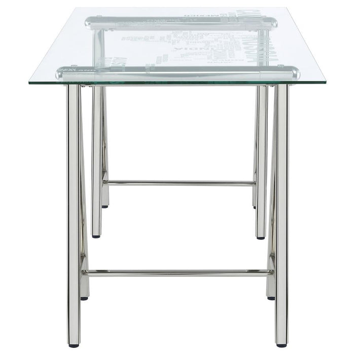 Patton 59-inch Glass Top Word Cloud Writing Desk Nickel