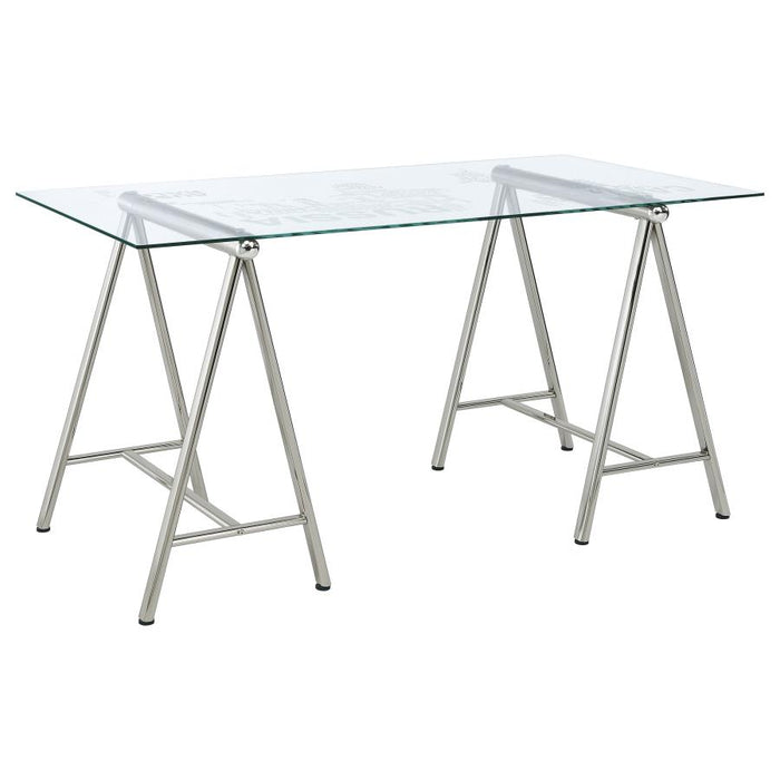 Patton 59-inch Glass Top Word Cloud Writing Desk Nickel