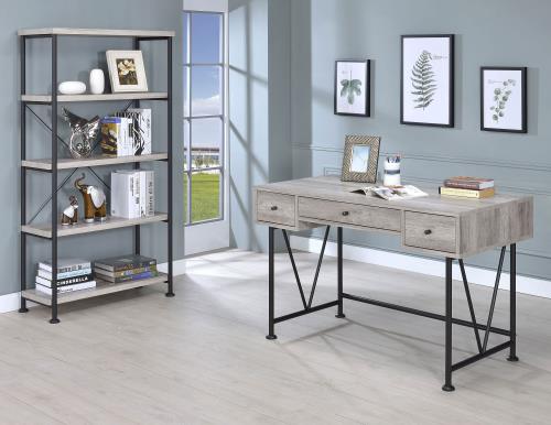 Analiese 3-drawer Writing Desk Grey Driftwood and Black