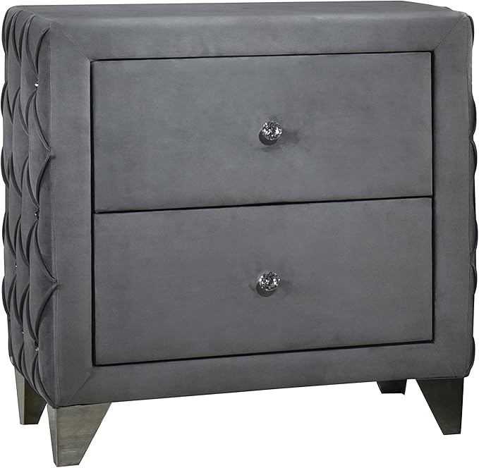 Sandboard Button Tufted Grey Nightstand