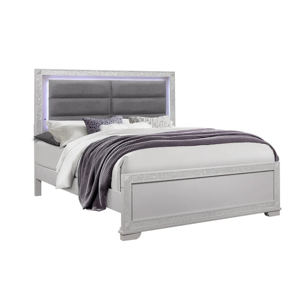 Chalice Silver Upholstered Bed with Led - Dream Decor