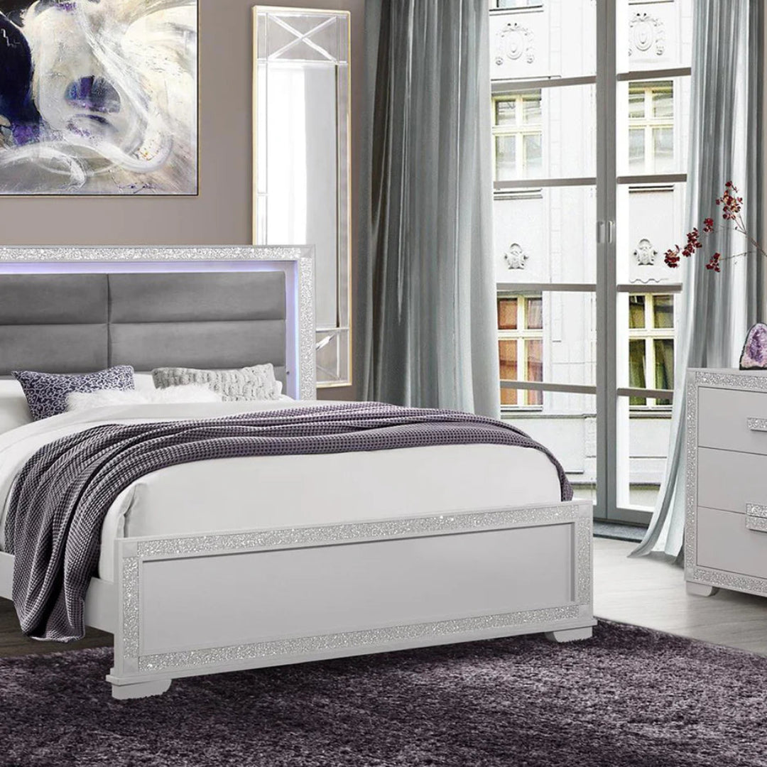 Chalice Silver Upholstered Bed with Led - Dream Decor