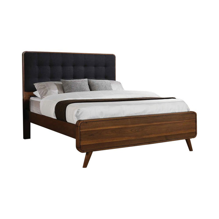 Robyn Bed with Upholstered Headboard Dark Walnut