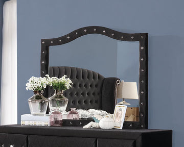 Deanna Button Tufted Mirror Black - Dream Decor