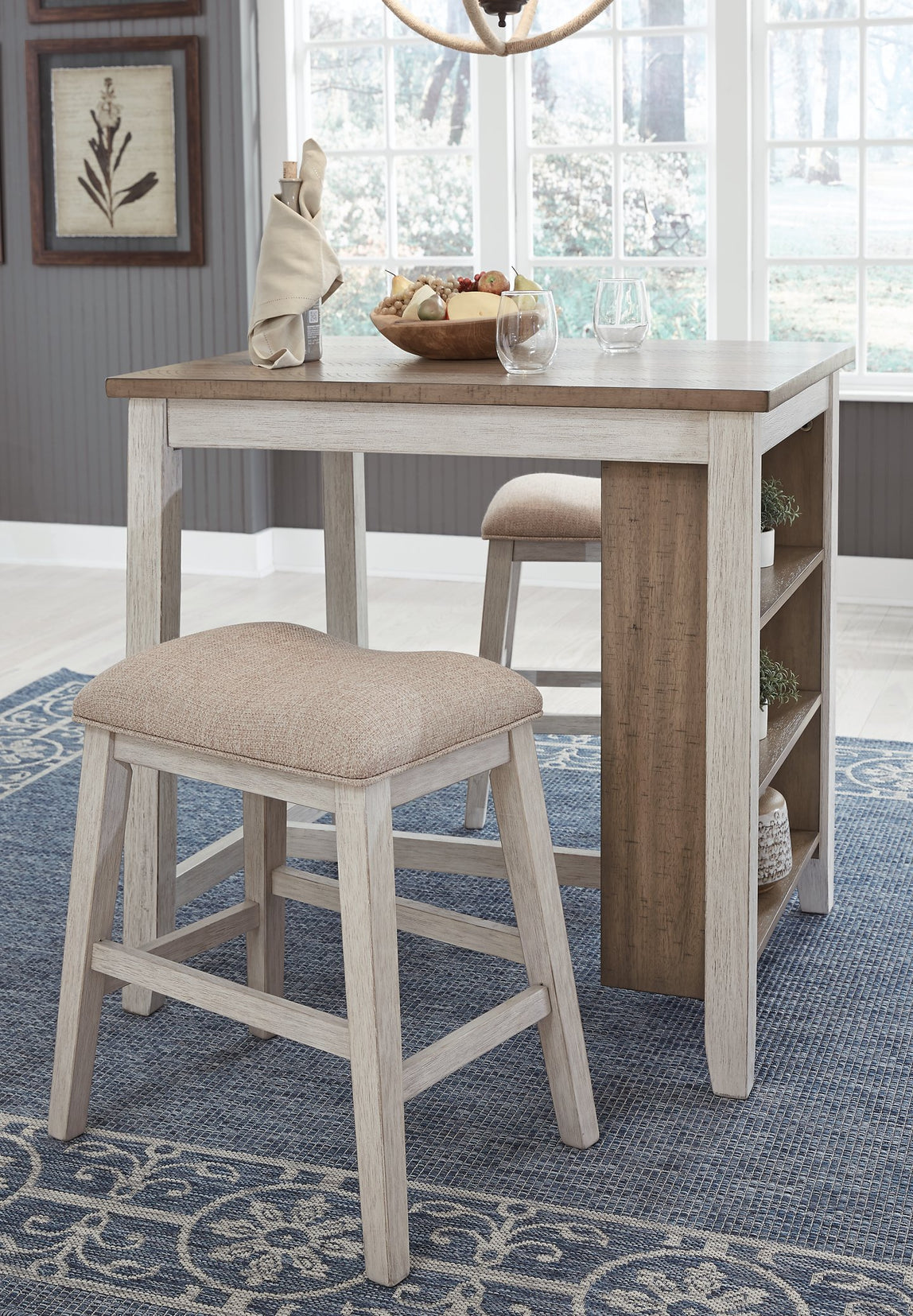 Mesa de comedor y taburetes de bar de altura de mostrador Skempton (juego de 3)