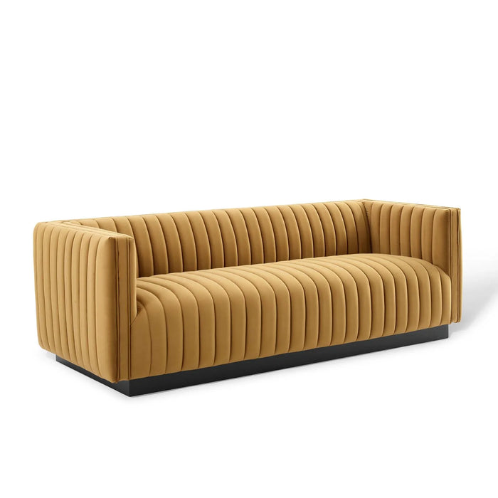 Conjure Channel Tufted Velvet Sofa in Cogn