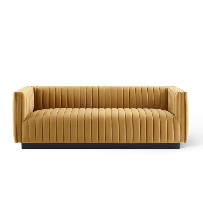 Conjure Channel Tufted Velvet Sofa in Cogn