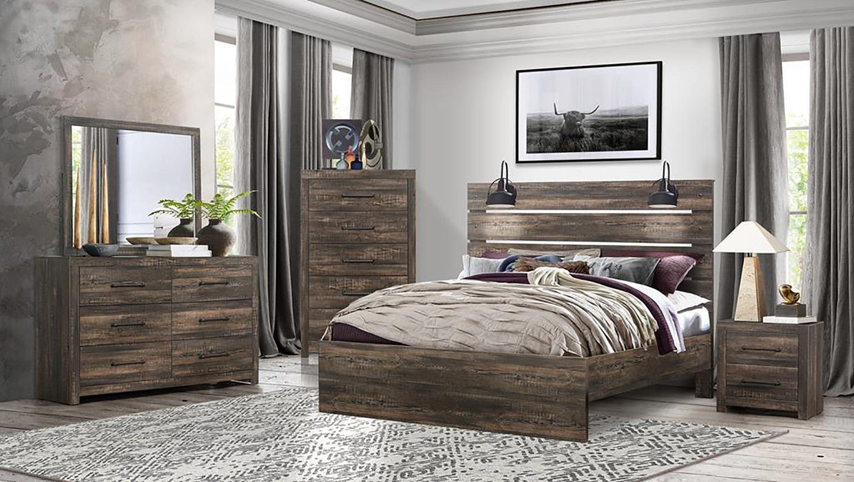 Linwood Bed with Lamps-Dark Oak